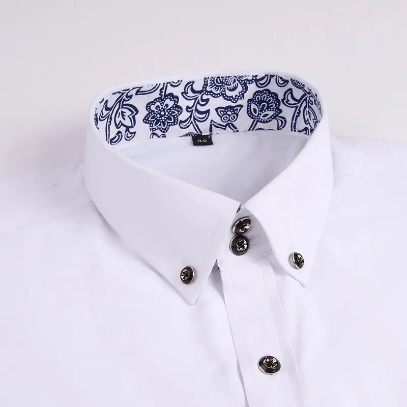 New Arrival Men\'s Dress Shirt Korean Slim Fit Business Casual Fashion Two-Piece Set Blue and White Porcelain Long Sleeve Shirts