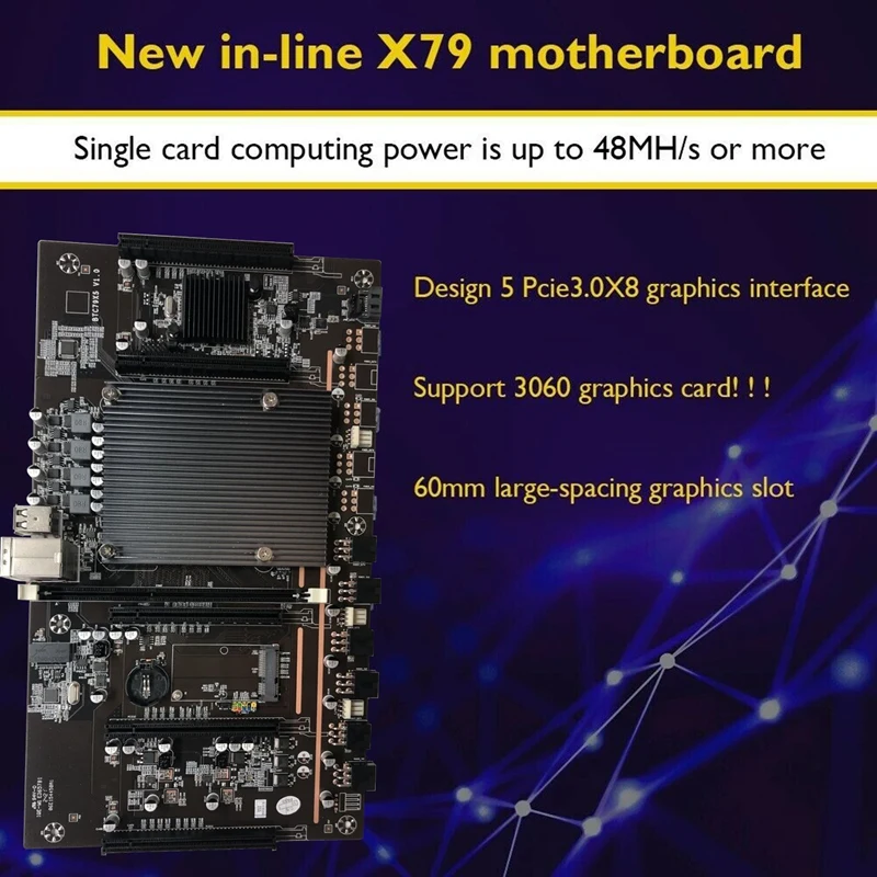 X79 H61 BTC Mining Motherboard LGA 2011 DDR3 Supports 32G 60Mm Pitch Support RTX3060 3080 Graphics Card For BTC Miner