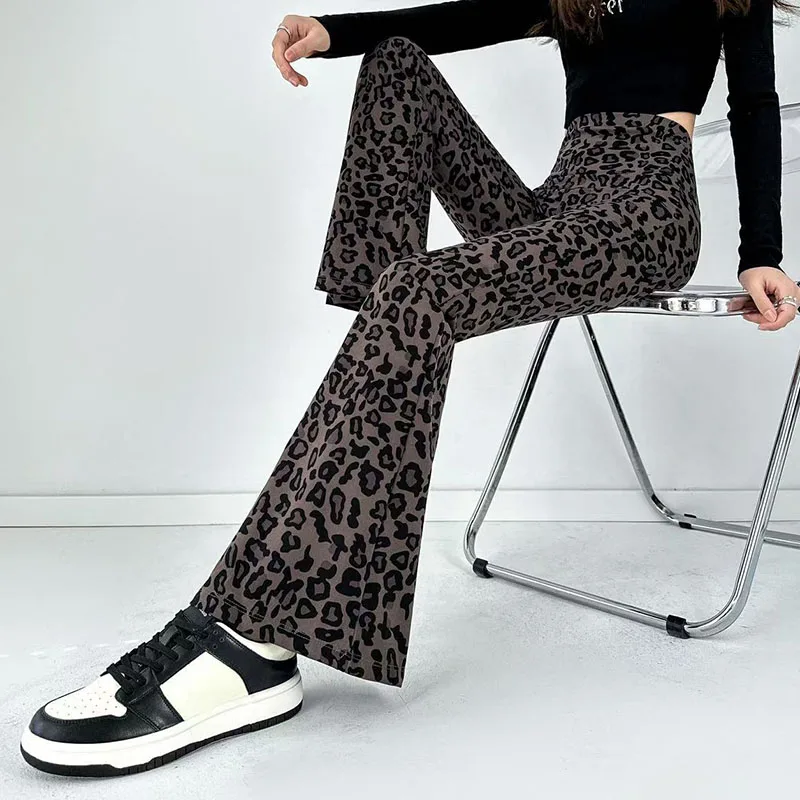 2025 Spring/Summer Women's Slim Fit High Stretch Leopard Print Pants with Streetwear Style