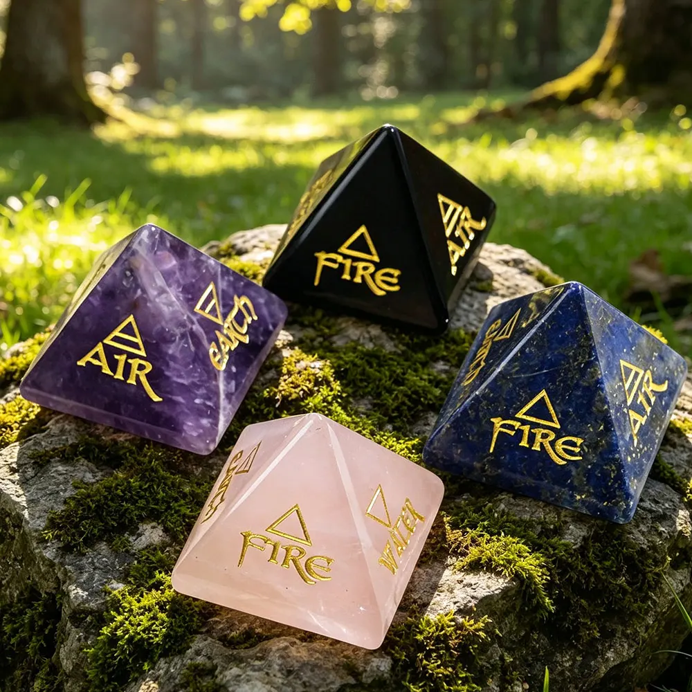 Healing Natural Gem Stone for Home Decoration Reiki Fire Air Earth Water Crystal Engraved Pyramind Crystal Amethysts Quartz x440