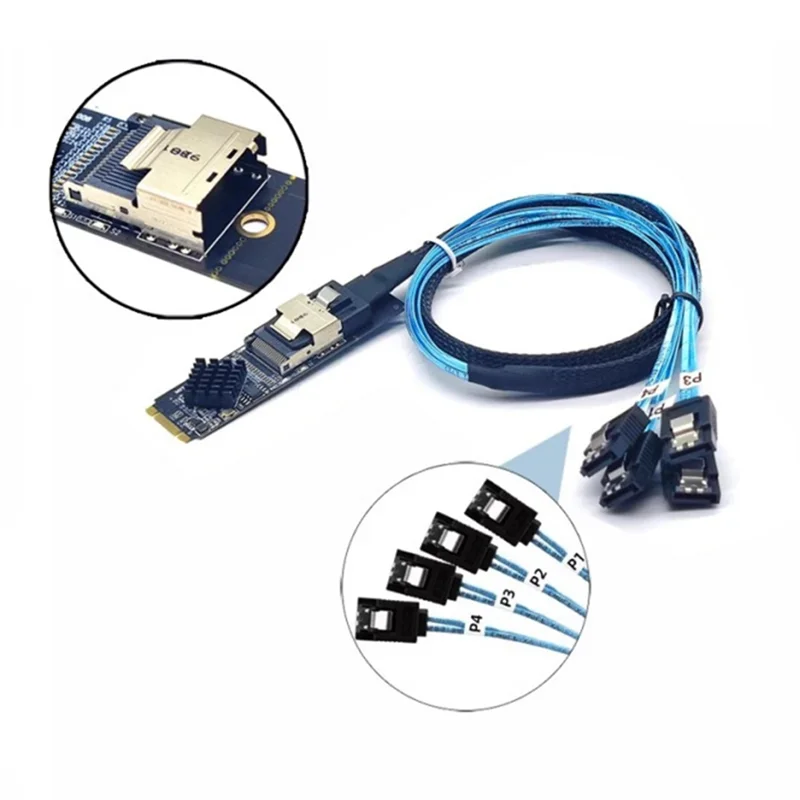 A41Z-M.2 NVME To Mini SAS SFF-8087 Expansion Card Support 4 Port SATA3.0 6Gbps HDD SSD SATA Controller SFF8087 To M2 NVME