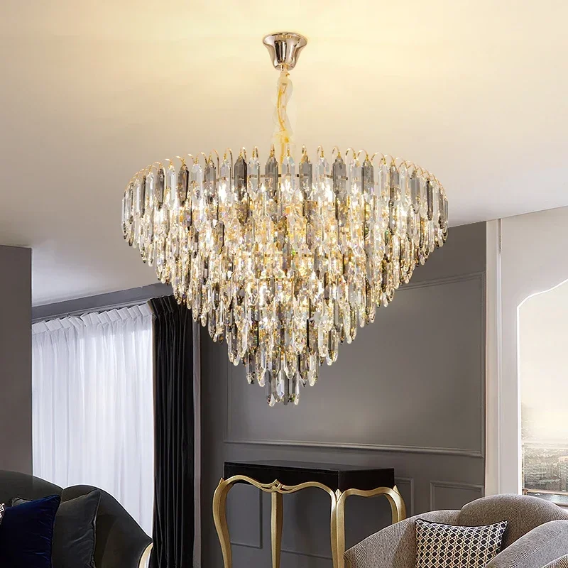 Luz de suelo superior, candelabro de cristal de lujo, ambiente moderno y sencillo, lámpara principal redonda para sala de estar, lámparas para escalera y villa