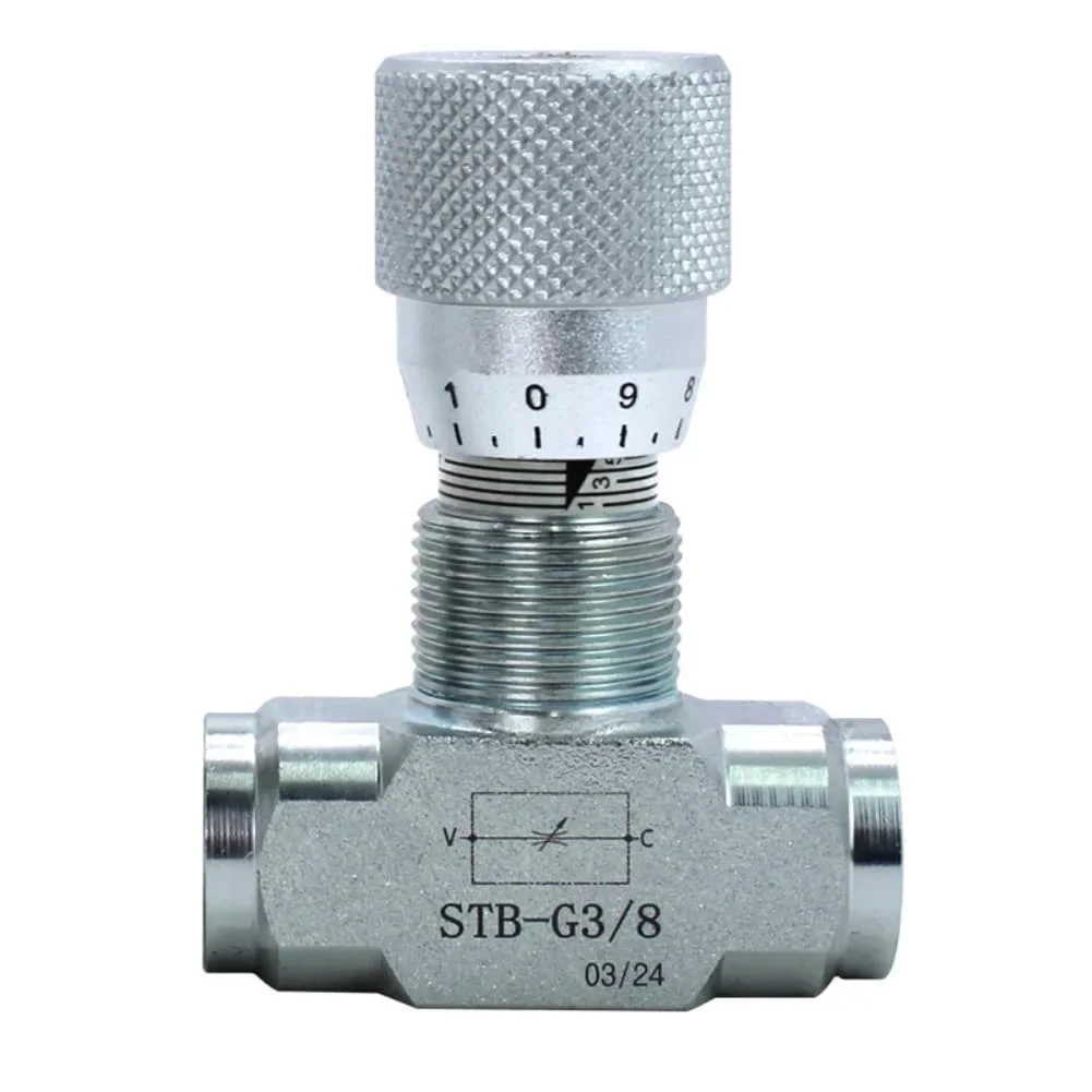 Hydraulic Flow Control Valve Two Way STB G1 4 or G3 8 High Carbon Steel Body 46 GPM Flow Rate Precise Calibrated Knob Control