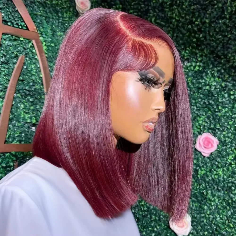 

200 Density HD Lace Front Colored Human Hair Wig 99J Burgundy Bob Straight Wig Human Hair Brazilian Hair Wigs For Black Woman
