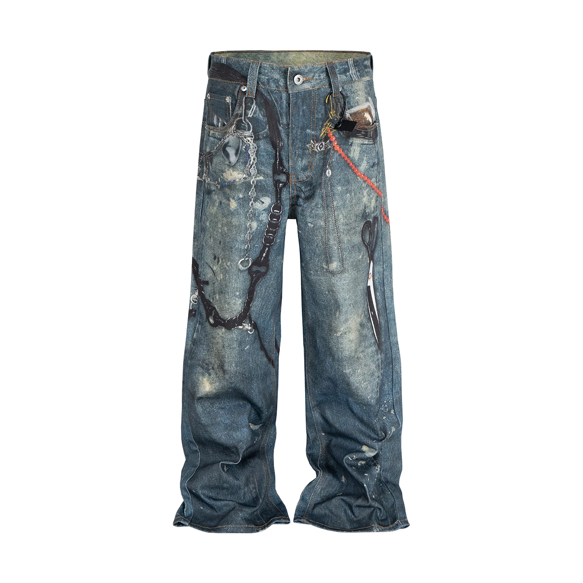 High Street 3D Digital Print Spray Splashed Dyed Jeans for Men and Women Vintage Wide Leg Baggy Denim Trousers Oversize Cargos