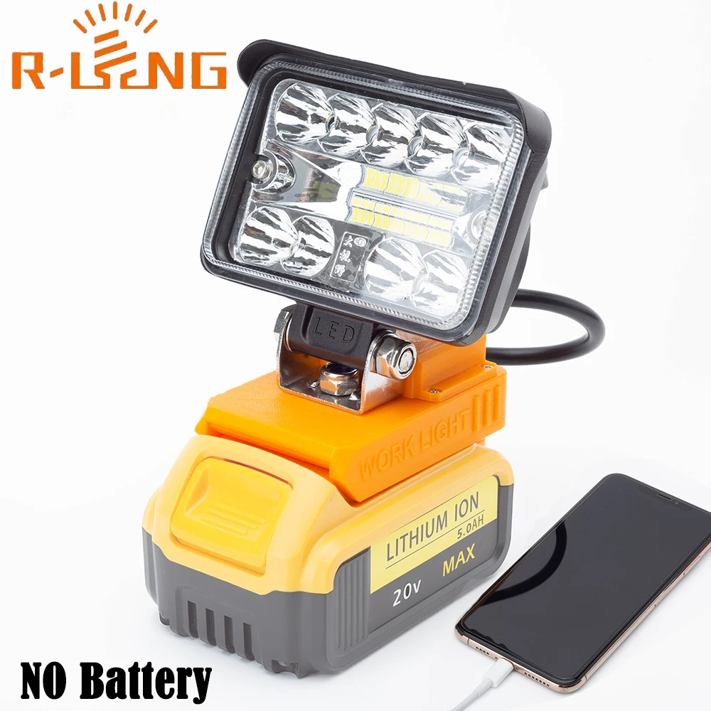 Luz de trabajo LED para DeWalt, batería de litio de 18V con linterna USB, lámpara de emergencia portátil de inundación, lámpara de Camping (sin batería)