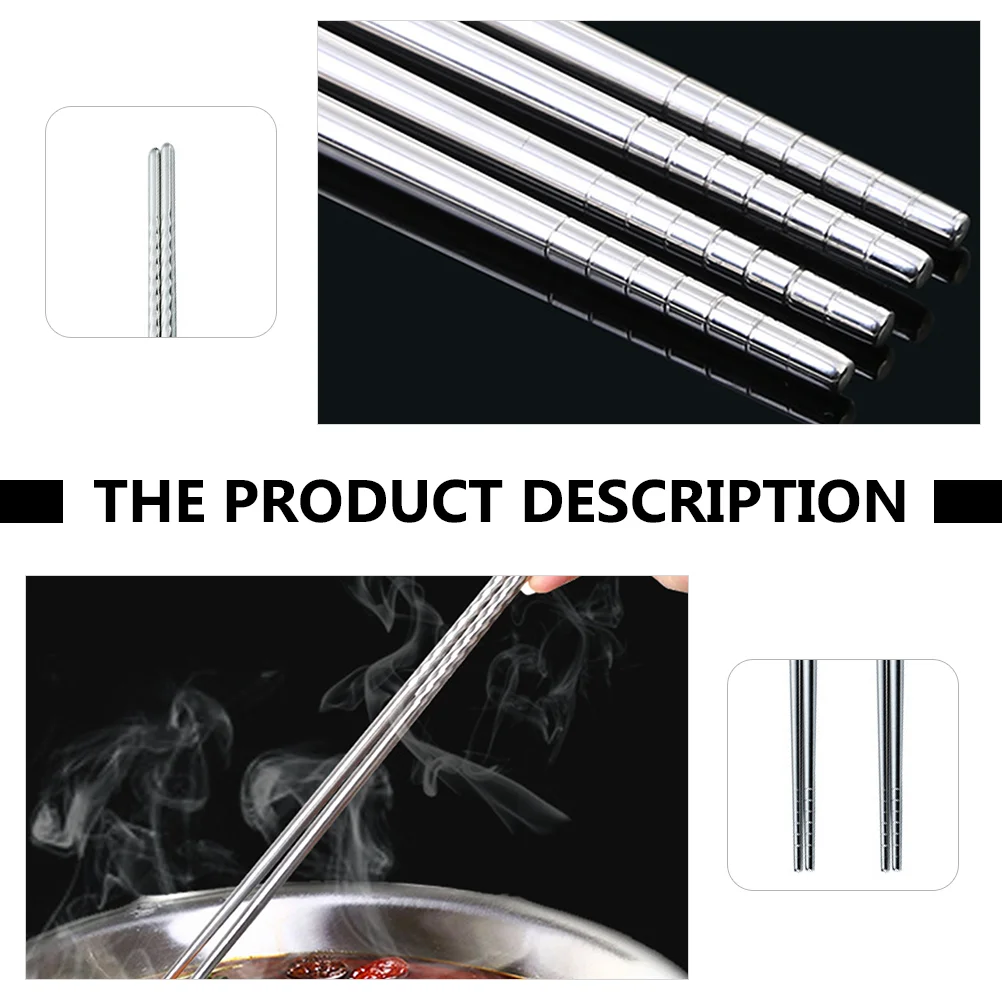 3 Pairs Stainless Steel Extended Chopsticks Hot Pot Tableware Three of Heat Resistance Flatware Extra Long