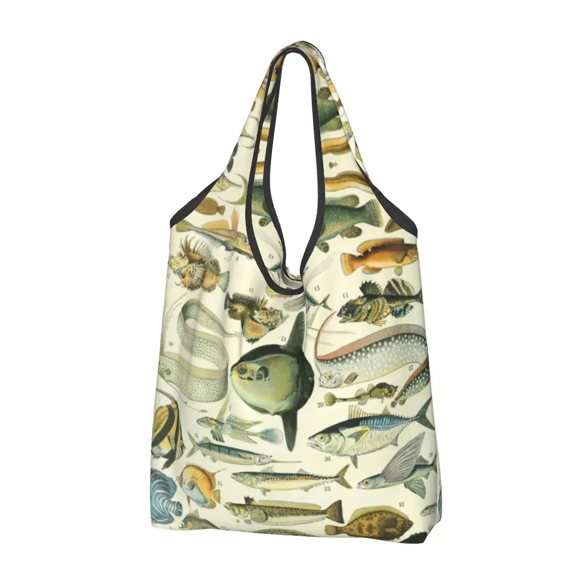 Benutzer definierte Vintage Adolphe Millot Poissons Einkaufstaschen tragbare Lebensmittel Buch Enzyklopädie Französisch Maler Tote Shopper Taschen