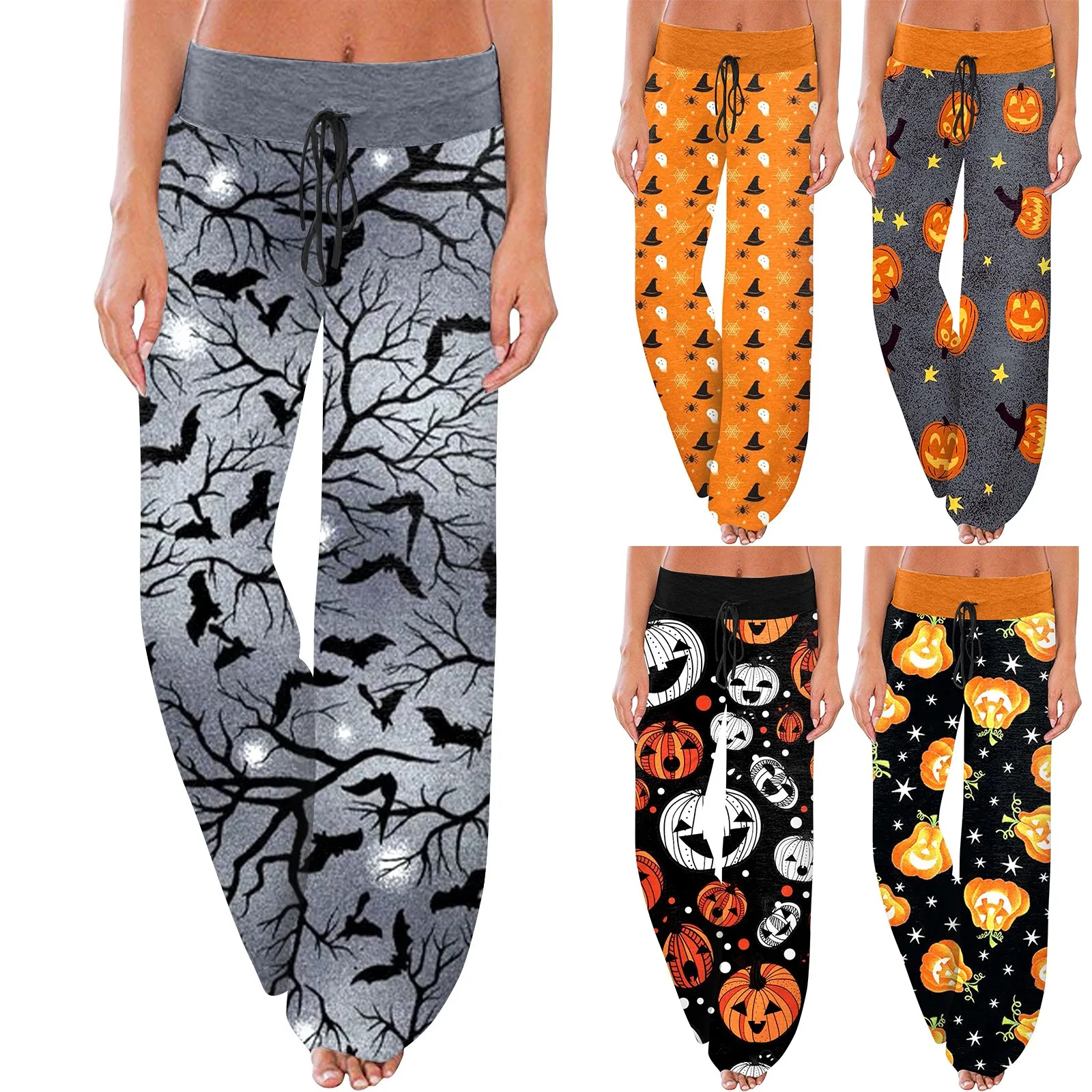 Women\'S Comfy Pajama Pants Pocket Halloween Print Drawstring Wide Leg Pants Home Clothes Women пижама женская хлопок 2024