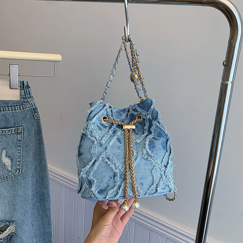 Projektant marki Denim wiadro torby na ramię Crossbody damskie torebki i portmonetki 2025 nowe kopertówki damskie torby listonoszki