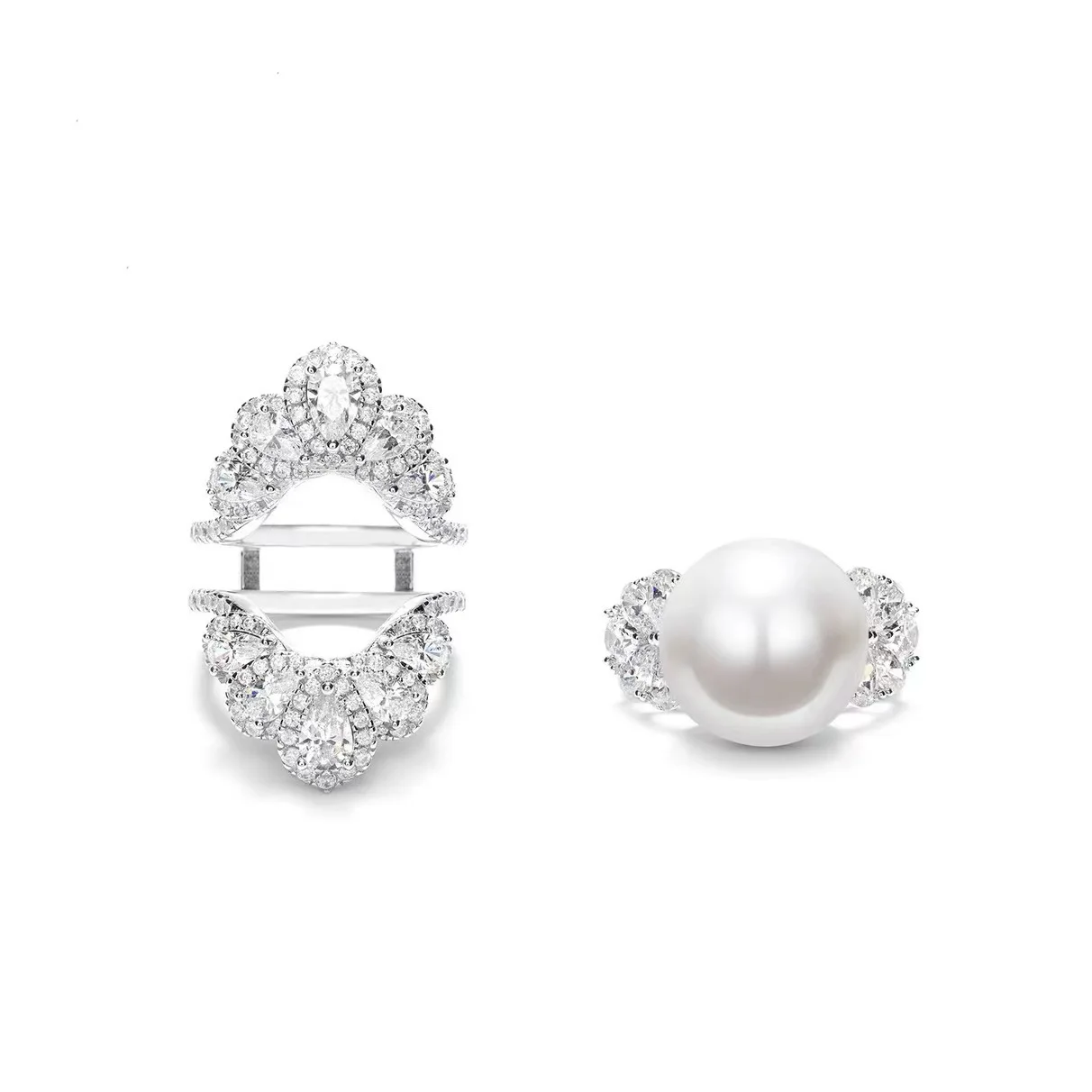 A two-wearing artificial fritillary pearl ring, heavy industry luxury index finger ring, exaggerated versatile high-carbon diamo