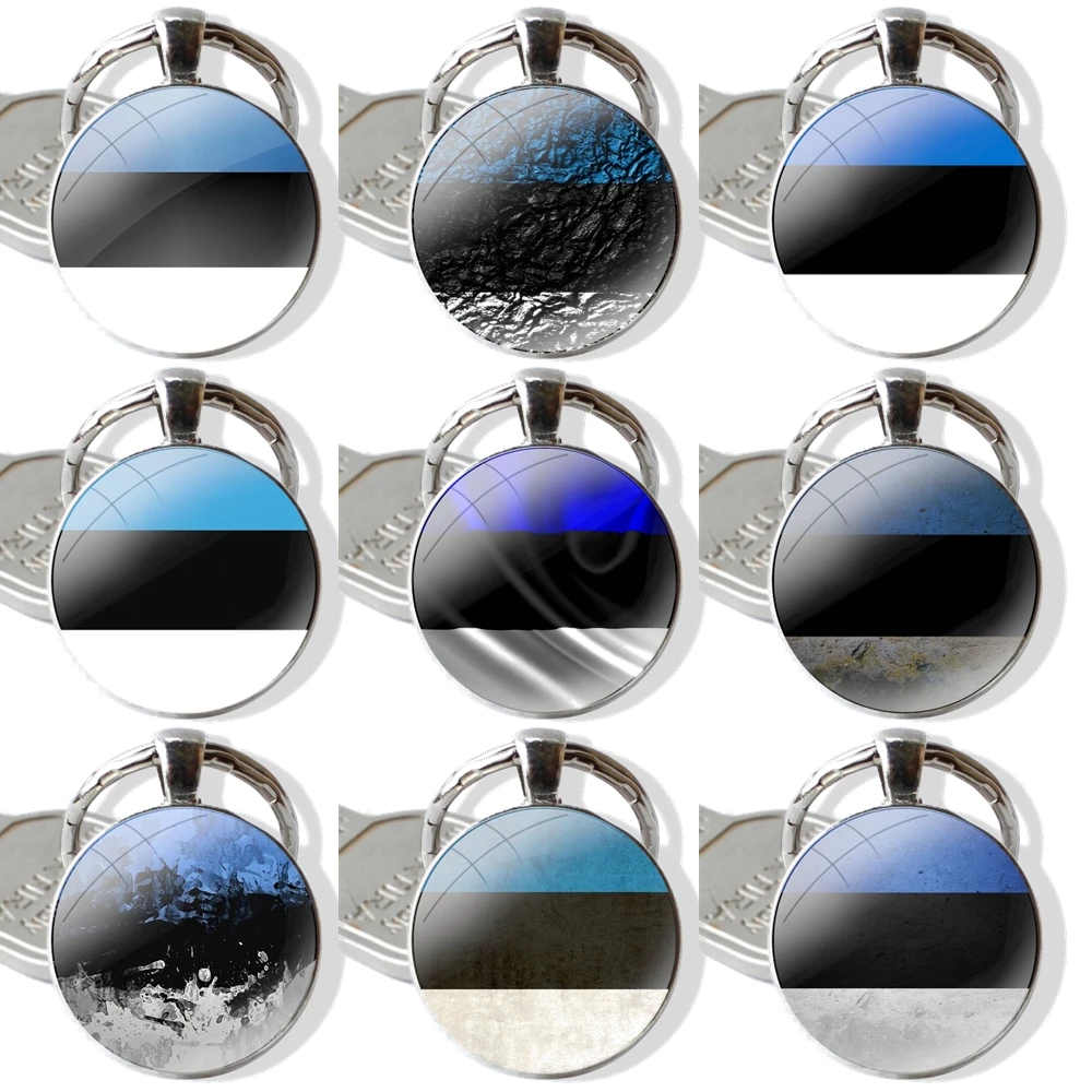 Keychain Handmade Glass Cabochon Key Ring Holder Pendant Key Chains Estonia National flag Cartoon Design Creative Fashion