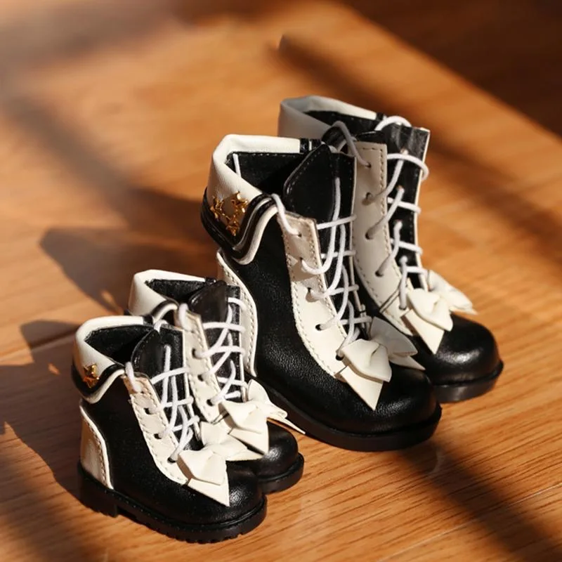 1/6 1/4 BJD MDD MSD Leather Boots, Black And White Low Heels Doll Shoes Free Shipping