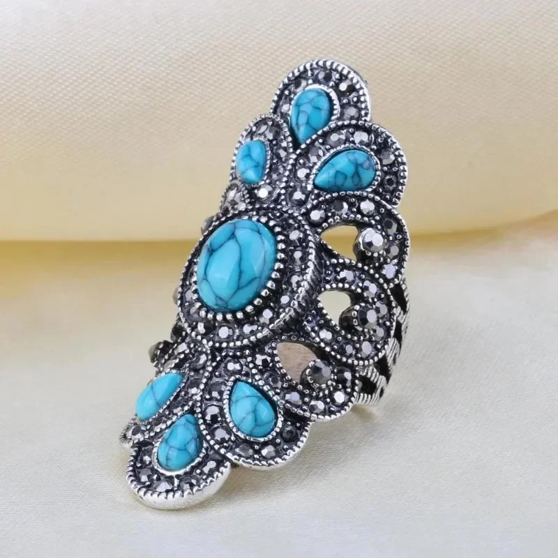 Vintage Middle Eastern Ethnic Style Creative Crystal Resin Women\'s Ring 2023 New Gorgeous Party Turkish Jewelry Accessories