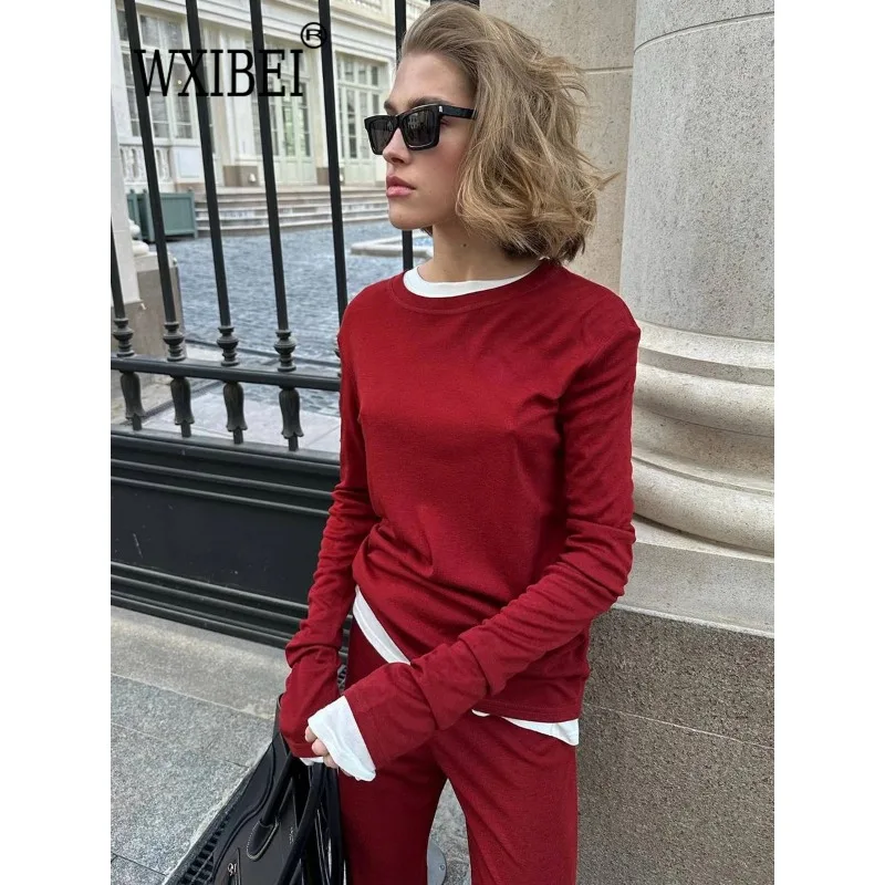 2024 Modal Soft Loose Sets Women 2024 Casual Two Pieces Long Sleeve T Shirts and High Waist Dresses Outfits Tracksuit