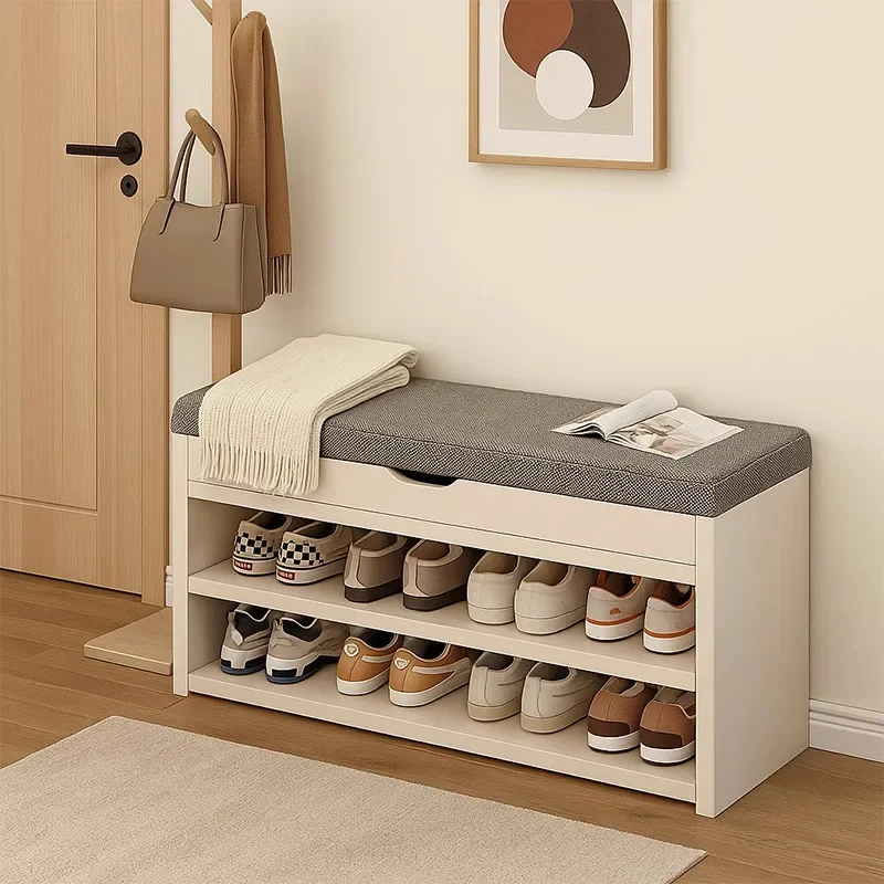 Household multi-layer shoe cabinet entrance door solid wood core seat stool integrated shoe cabinet entrance can sit shoe stool