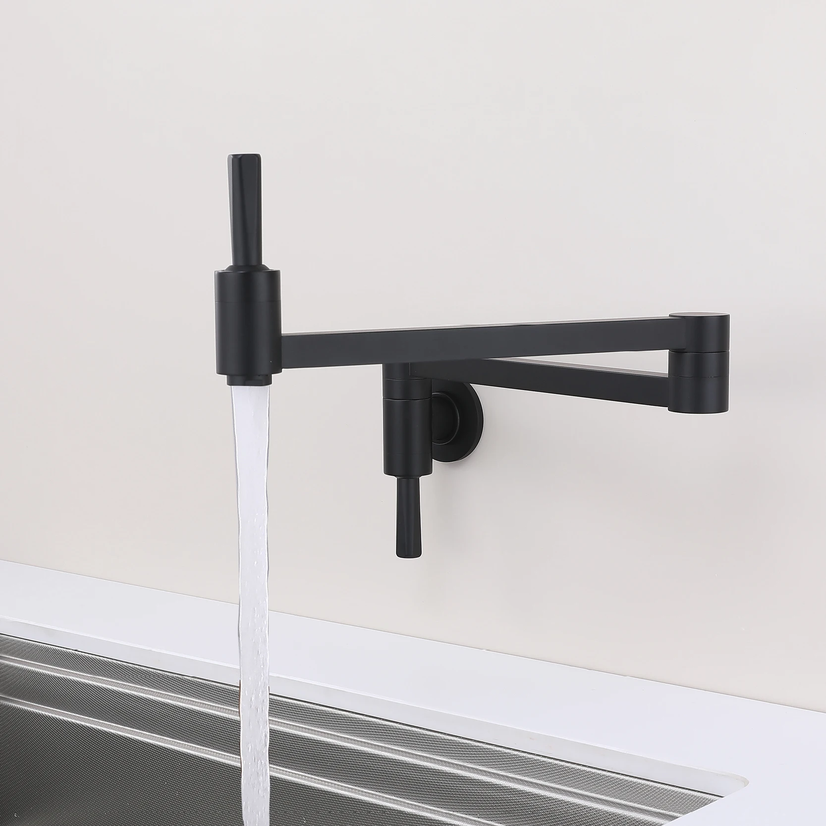 

Single Hole Pot Filler Faucets Double Joint Swing Arm Kitchen Sink Faucet Deck Mounted Single Cold Stove Pot Filler Taps Gray