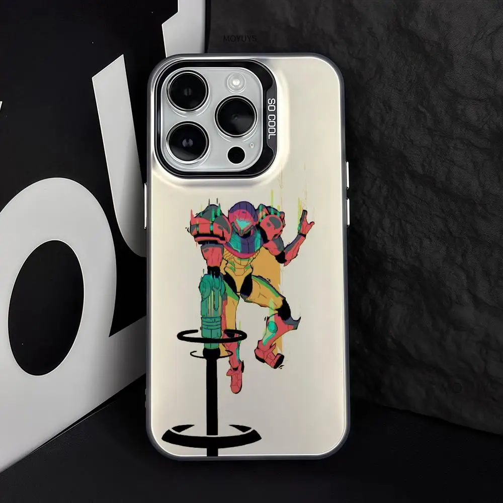 

Чехол для телефона S-Super M-Metroid FUNDA для IPhone 12, 11, 13, 14, 15, 16, Max Pro Plus Mini, серебристый цветной чехол LMDaser