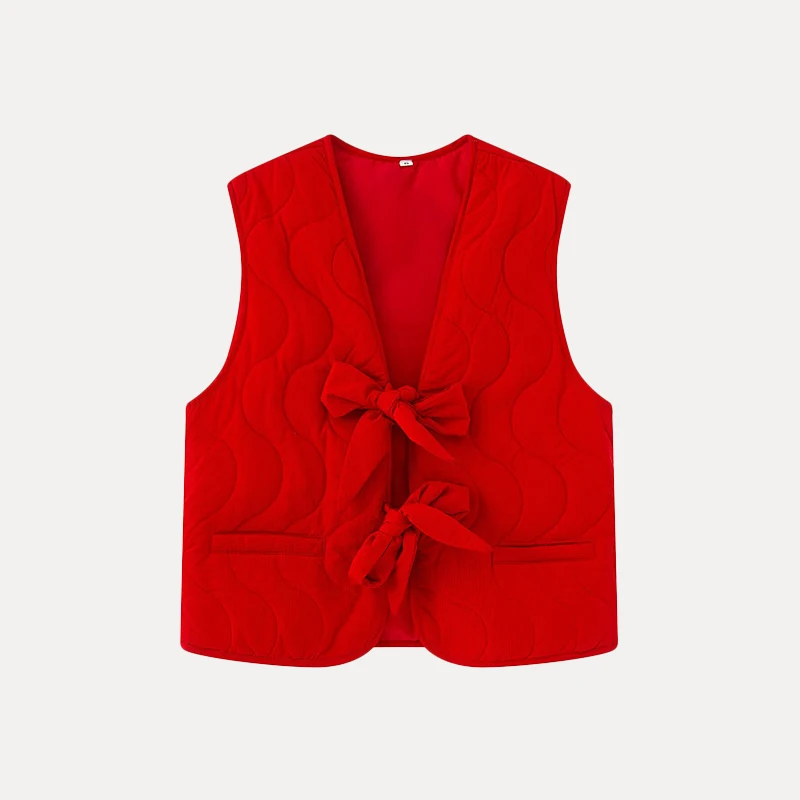 

Women's Faionable Cotton Vest 2025 Summer New Arrival Knot Inner Wear Warm Versatile Polyester Fiber V-Ne