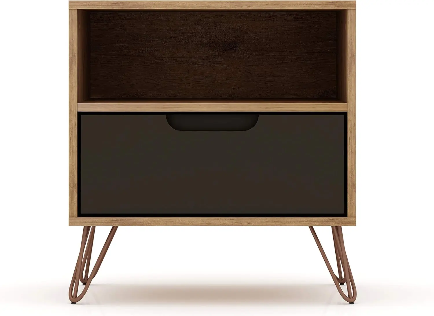 

Rockefeller Nightstand with Drawer and Cubby, Mid Century Modern Bedside Table, Minimalist Display and Storage Organizer, Ideal