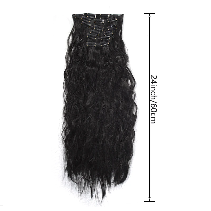 شعر مستعار الذرة بيرم طويل مجعد الشعر التمديد قطع شعر مستعار 16 بطاقة 6 قطع مجموعة الشعر التمديد الذرة بيرم تمديد شعر مستعار قطع شعر مستعار