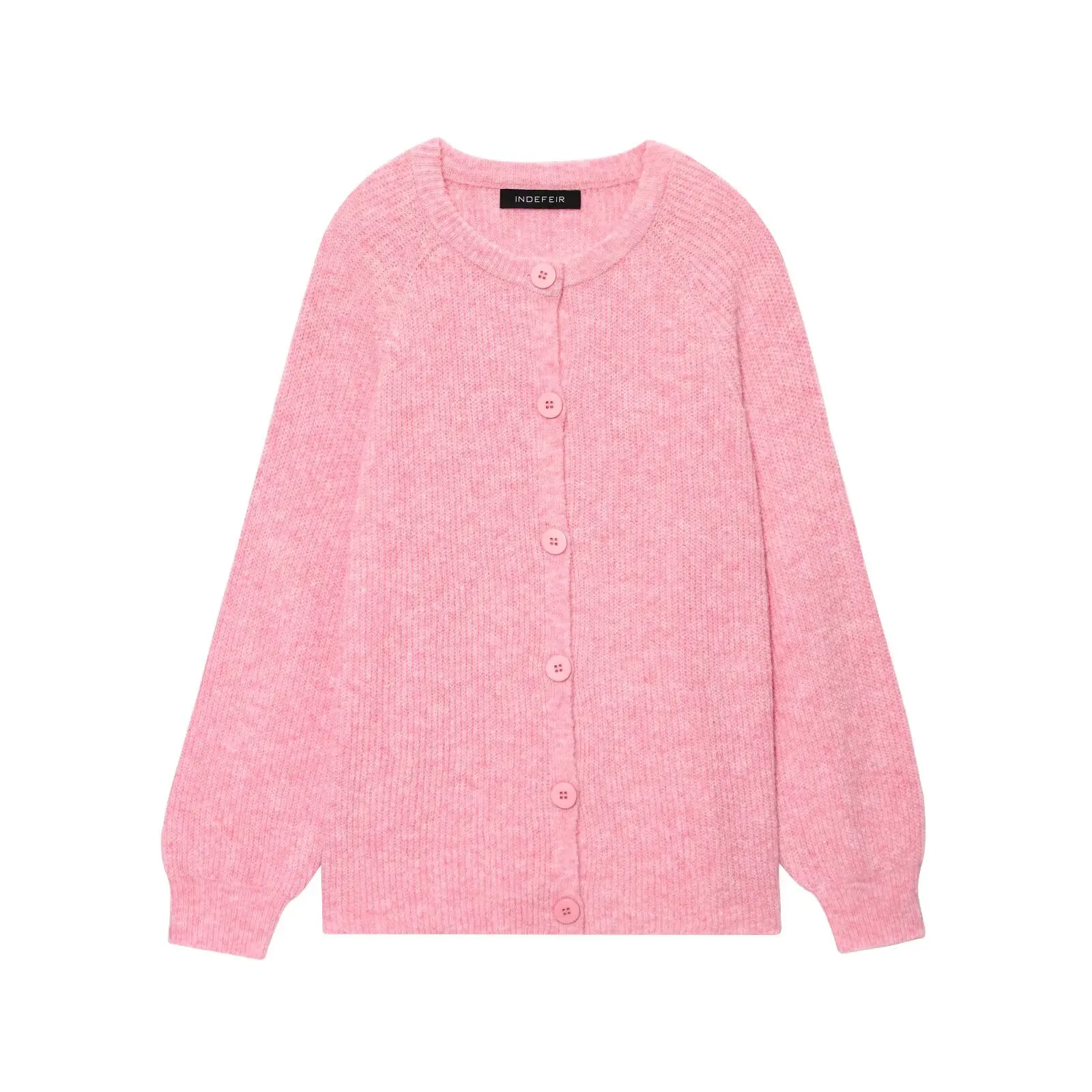 

Topenomi Pink Knitted Cardigan Women 2025 Autumn Winter Simple O-Neck Single Breasted Sweater Coat Versatile Long Sleeve Tops