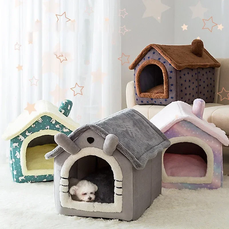 Casa plegable para perros y gatos, cama cálida de invierno, cesta para mascotas, cueva para cachorros, sofá