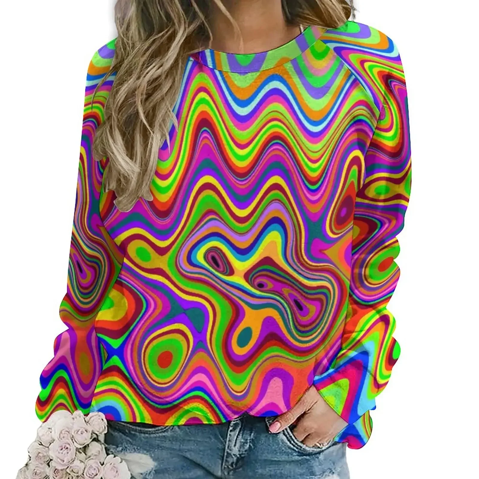 

Psychedelic Pop Art Hoodies Women Long Sleeve Liquid Swirl Print Aesthetic Casual Hoodie New Hip Hop Oversize Sweatshirts