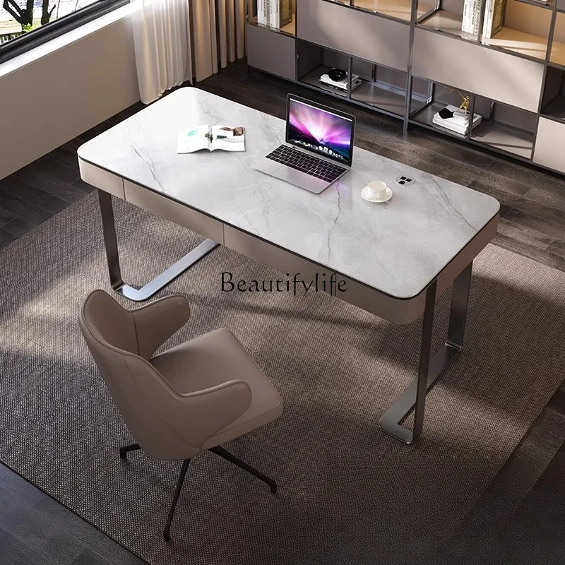 LJYModern مكتب بلاطة الصخور الإيطالية الحد الأدنى شقة صغيرة مكتب الراقية مكتب الكتابة الفولاذ المقاوم للصدأ #3