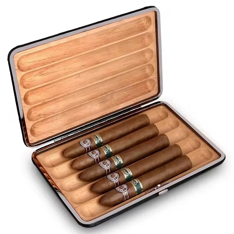 

Portable Travel Cigar Humidor Case Premium Quality Cedar Wood Lining Crocodile Leather Pattern Waterproof Moisturizing Gift Box