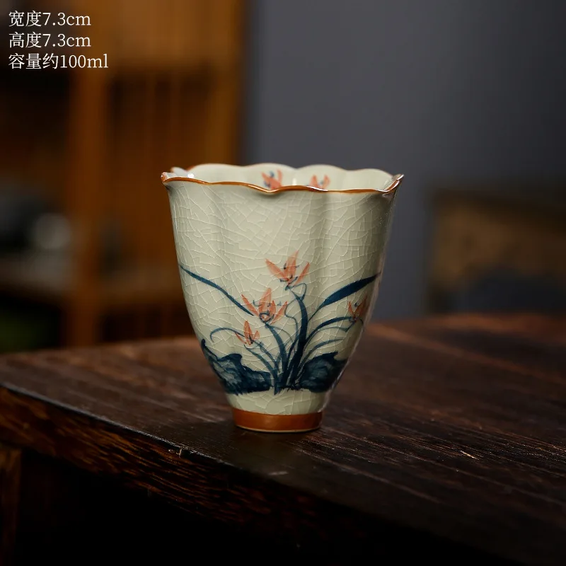 

Hand-painted Old Pottery Clay Scent Cup Antique Style Ge Kiln Underglaze Color Retro Ceramic Master Cup Tea Cup Single Cup