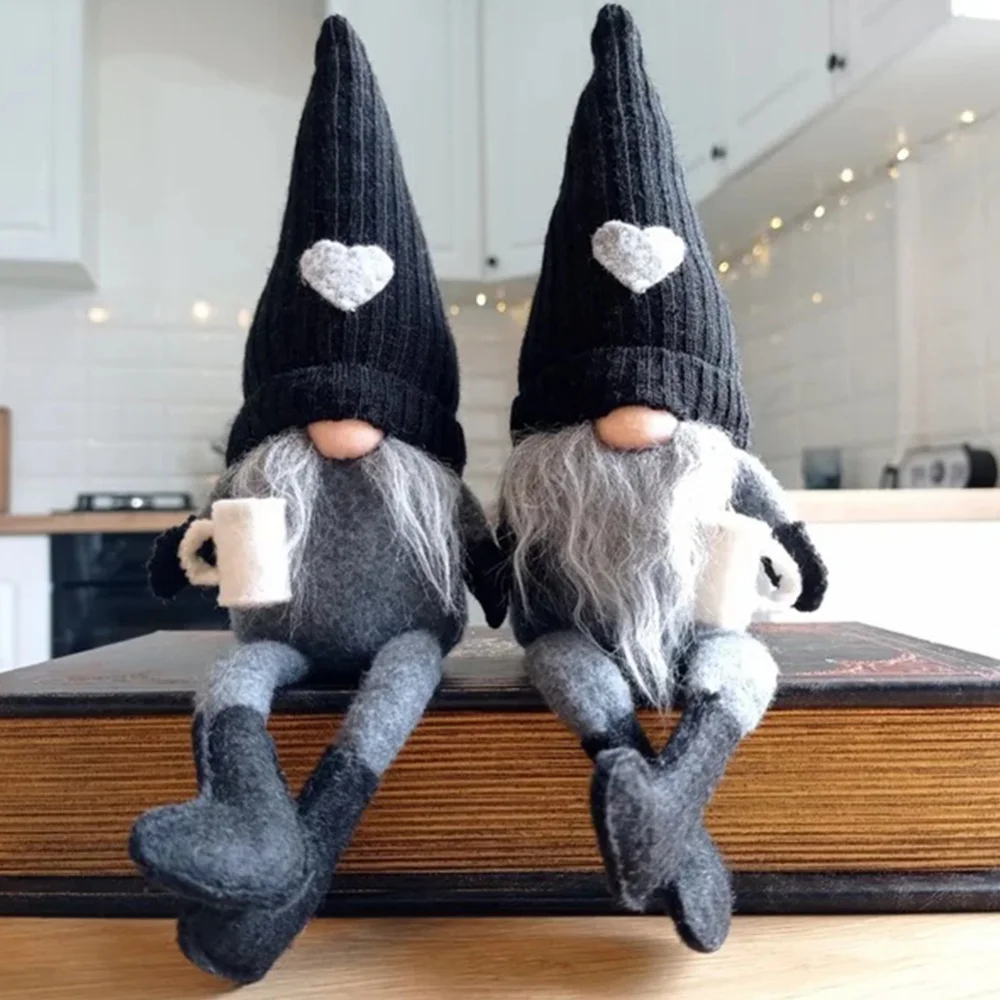 Coffee Gnomes Swedish Tomte Knitted Plush Decoration Coffee Station Scandinavian Figurine for Home Decor Shelf Bar Party