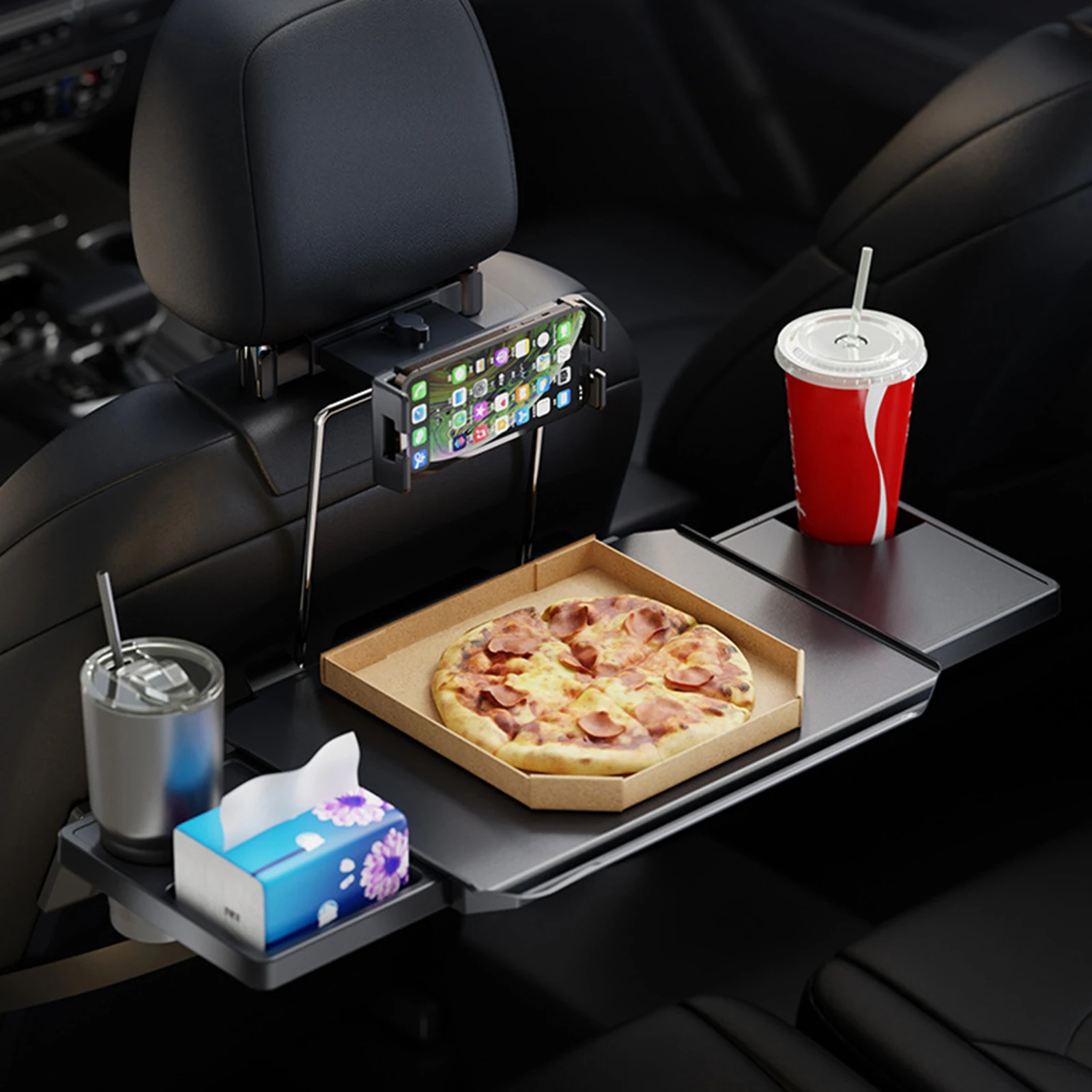 

Back Seat Folding Table with Phone Mount Adjustable Rear Car Dining Table Stable Computer Shelf for Travel Rvs Road Trip