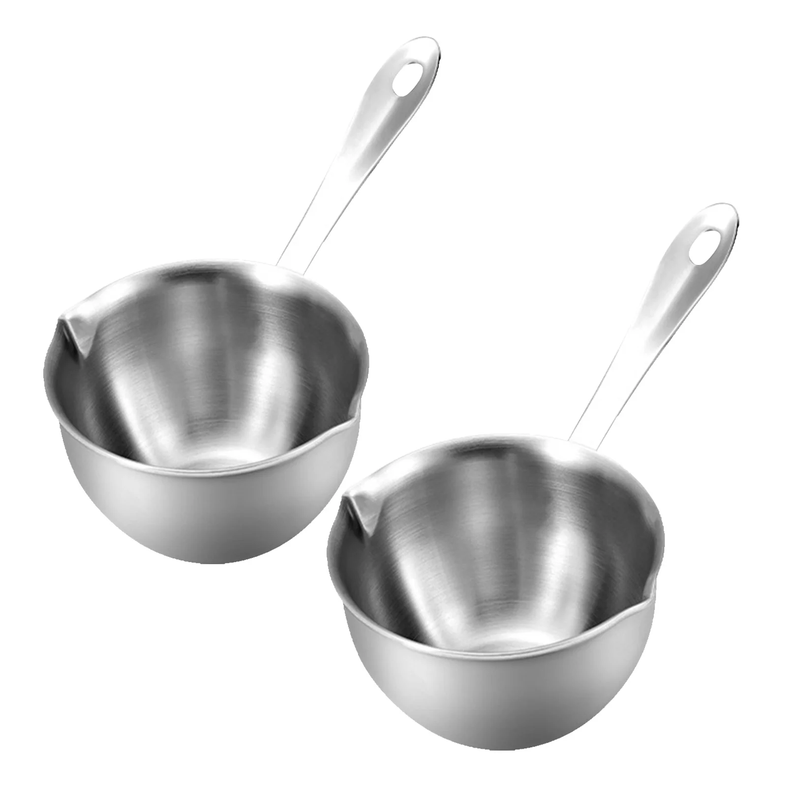 

2Pcs Deep Mouth Stainless Steel Oil Heating Pot Mini Sauce Pan Milk Warmer Fryer Pan Flat Bottom Pour Spout for Chocolate Butter