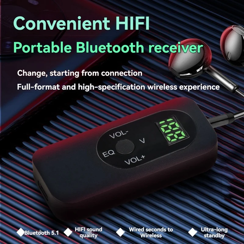 RISE-5.1 Bluetooth-ontvangeradapter Lavalier Bluetooth-ontvanger voor hoofdtelefoon Luidsprekers Auto Home Stereosysteem