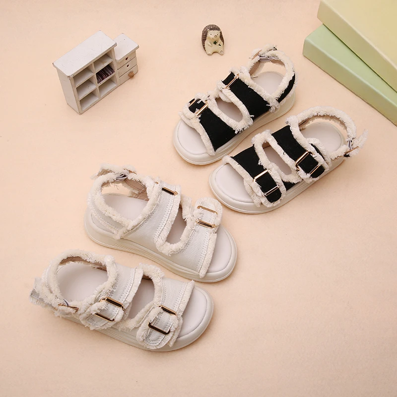 2024 New Summer Style Fashionable Comfortable Casual Wear-resistant and Simple Tassel Open-toe Soft-soled Beach Child Slippers