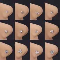 Gift Butterfly Star Snake Crown Punk Style Zircon Nose Nail Titanium Steel Piercing Jewelry L Shaped Nose Studs