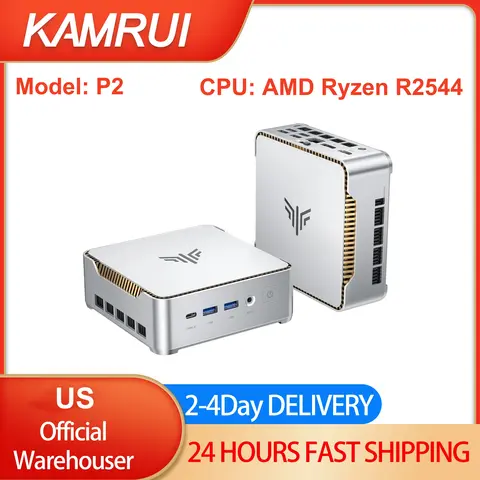 KAMRUI P2 AMD Ryzen R2544 8G 16GB RAM 256GB 512GB Mini PC SSD Portable Gaming Mini PC Wifi6 BT5.2 4K Triple Display Window 11 Pro US Plug