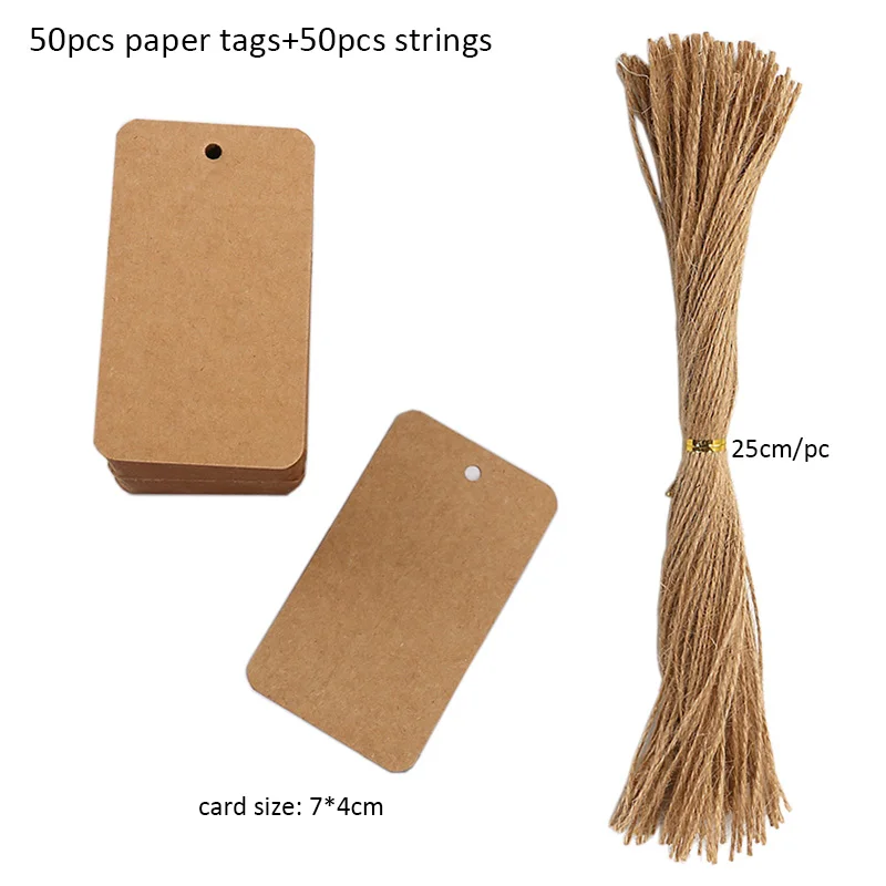 Kraft Paper Tags with Strings, 50pcs