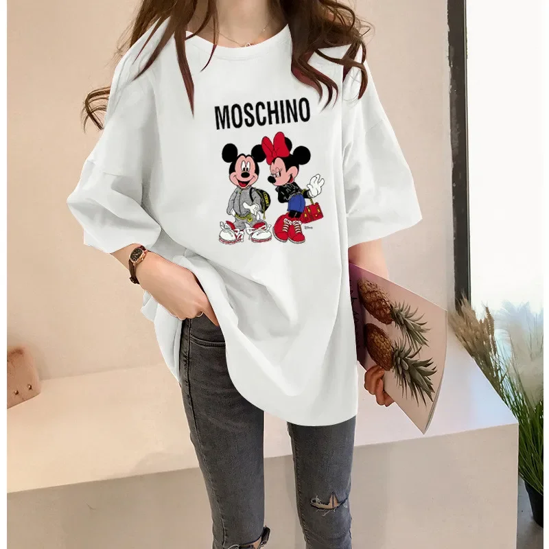 Trendy Printed T-Shirt Women\'s Mickey Minnie Summer Loose Short Sleeve Mid-Length Large Size Fashion T-Shirt Women\'s Clothing