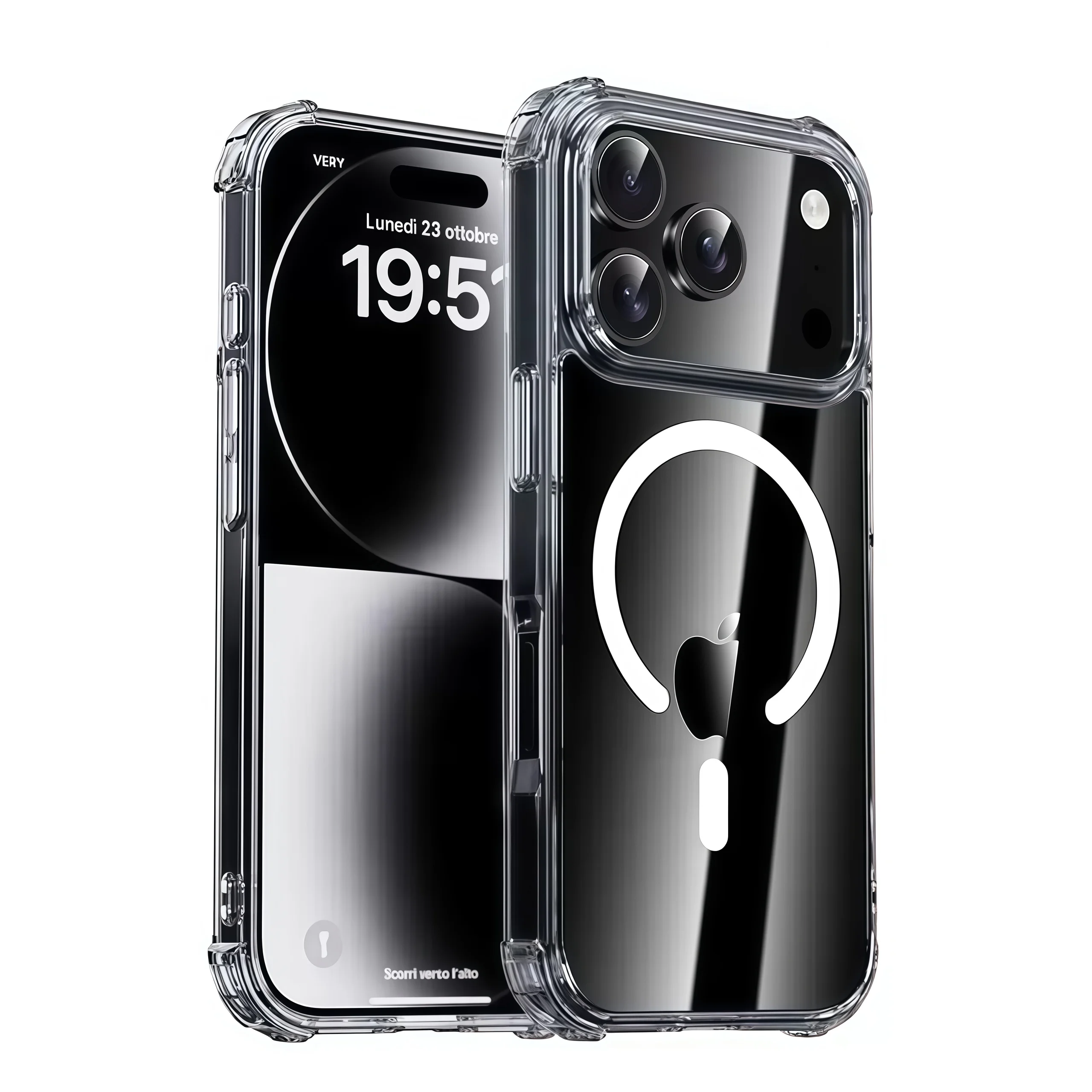 2 قطعة مغناطيسية شفافة دون اصفرار حافظة هاتف مقاومة للصدمات لهاتف آيفون 17Pro Max /17Pro/17/كريستال هوائي شفاف مغناطيسي