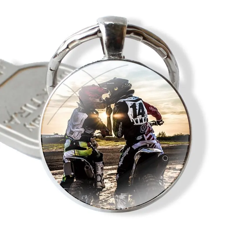 Keychain Handmade Glass Cabochon Key Ring Holder Pendant Key Chains Motocross Dirt bikes