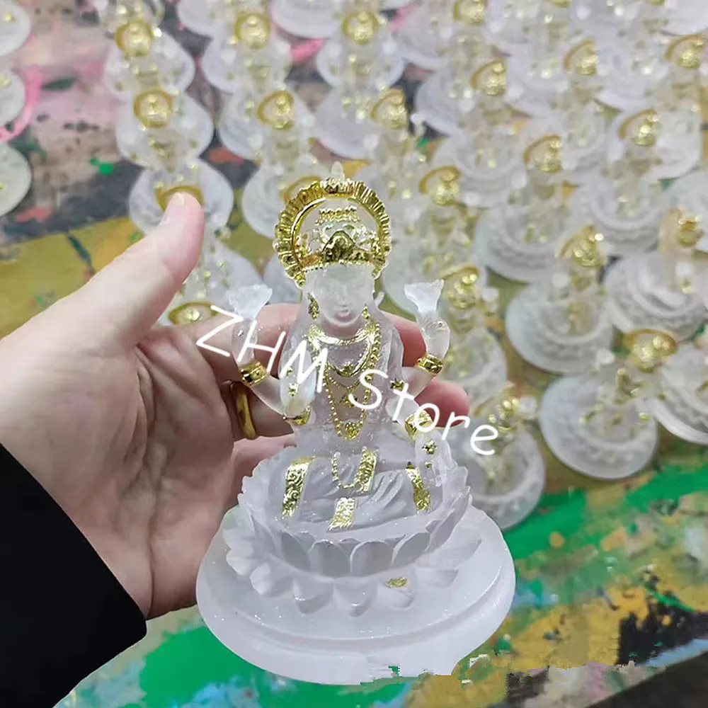 

11 см белая/синяя смоляная индийская статуя Будды Лакшми, мини-размер, нежная благоприятная статуэтка буддийского хвостового человека