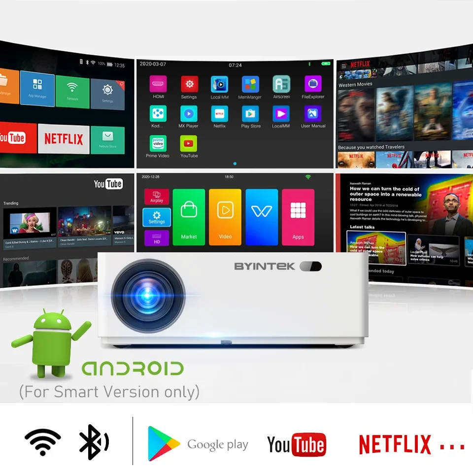 

K20 Smart Android WIFI 3D LCD Video Full HD 1080P LED Home Theater Projector 4K Proyector (40USD Extra For Android OS)