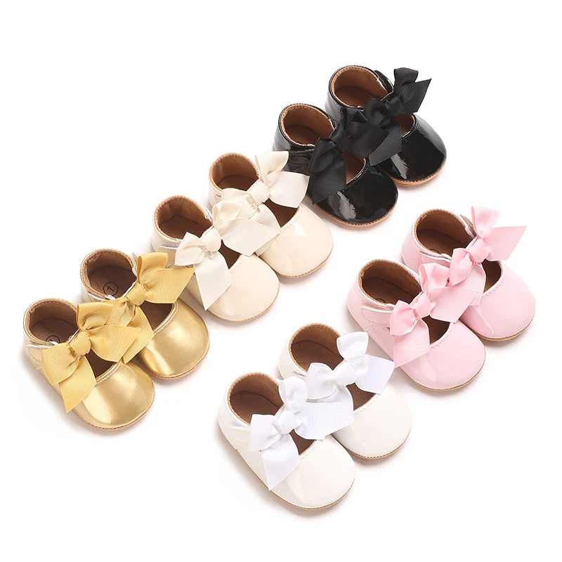 

0-18Months Baby Girls Shoes PU Leather Bowknot Flat Non Slip Rubber Sole Toddler First Walkers Princess Wedding Dress Girl Shoes