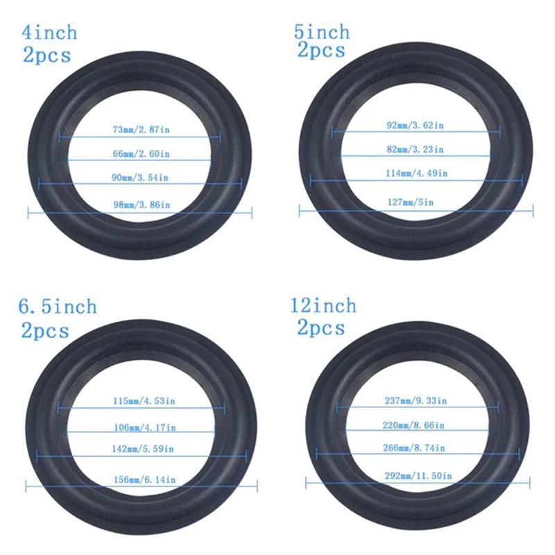 2Pcs/Set Rubber Edge Ring Speaker Repair Parts 4/5 /6.5/8/10 Inches Loudspeaker Speaker Surround Repair For Speaker Repair