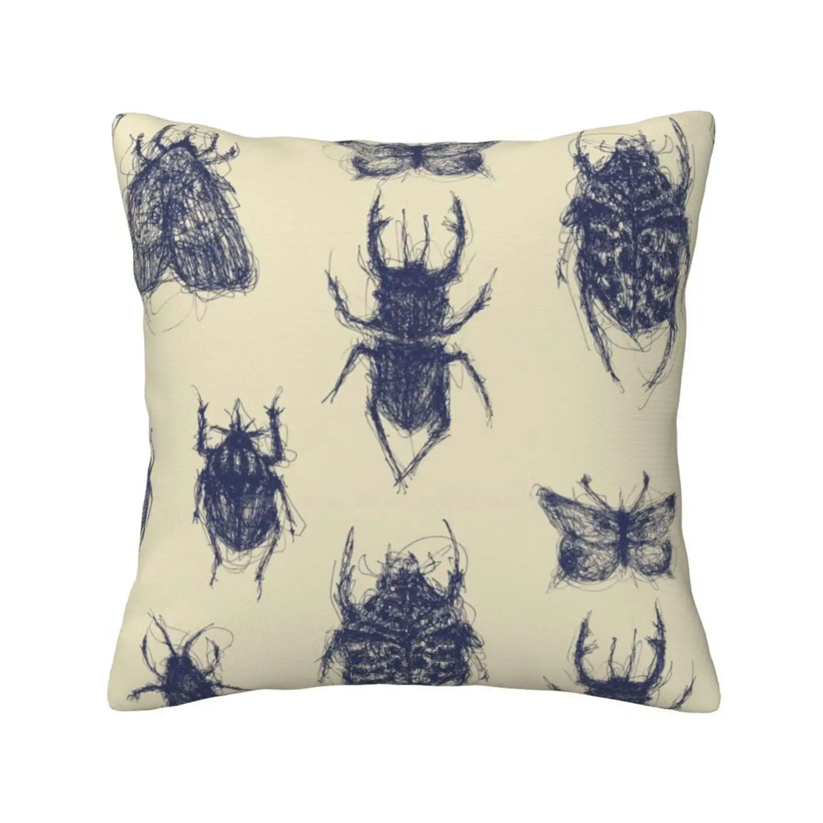 Cacography In Entomology Natural History Funny Cute Decor Square Pillowcase Old Vintage Antique Blue Bugs Entomology Cacography