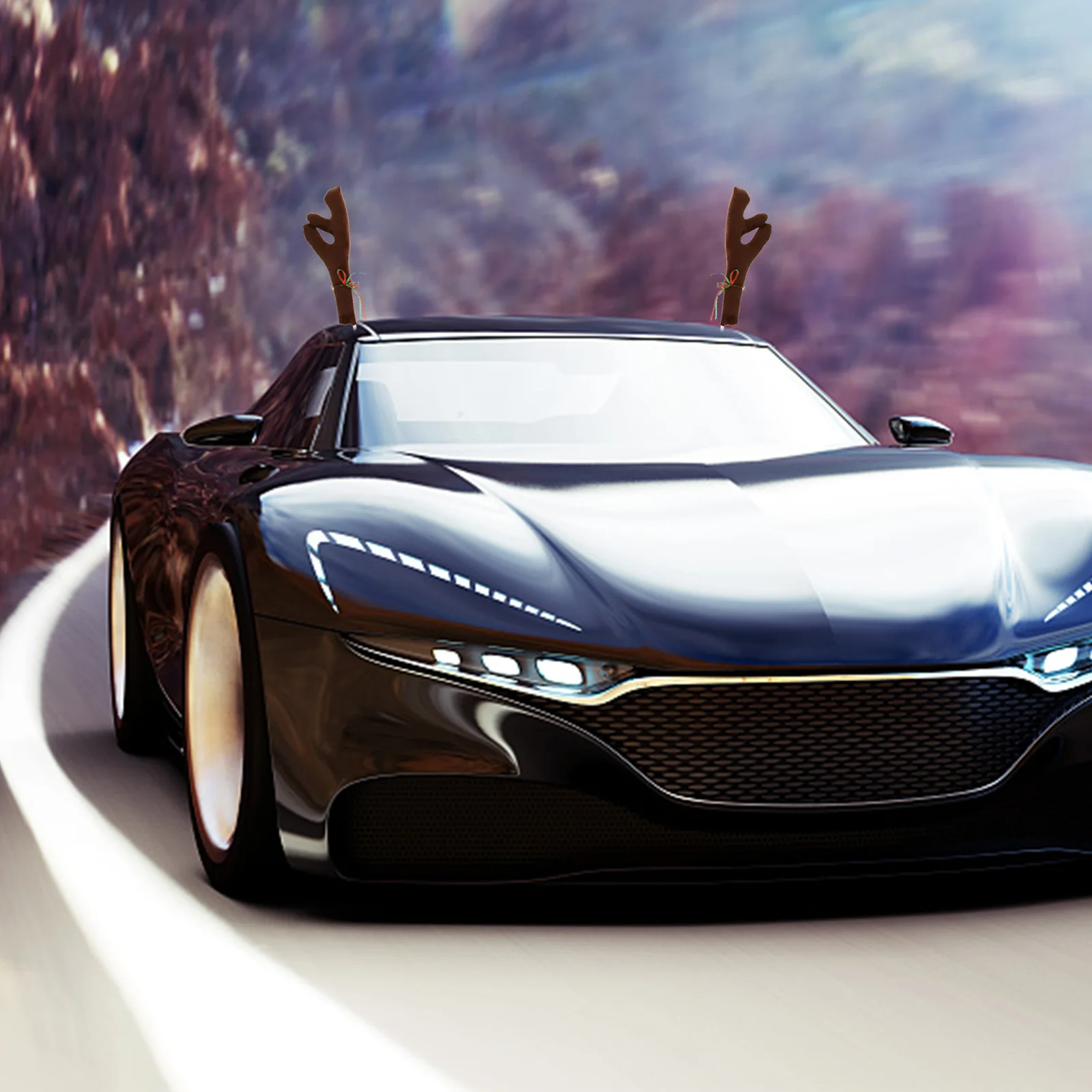 2 セット プレミアム フランネル クリスマス カー アントラー デコレーション キット 簡単取り付け 工具不要 アクセサリー 自動車装飾 外装