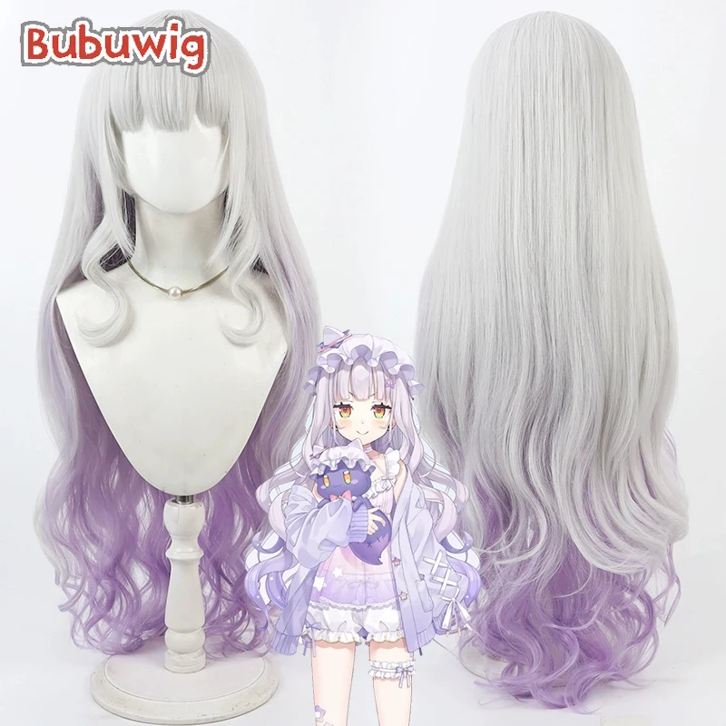 Bubuwig Synthetic Hair Murasaki Shion Cosplay Wigs Virtual YouTuber 100cm Silver White Mixed Light Purple Cos Wig Heat Resistant