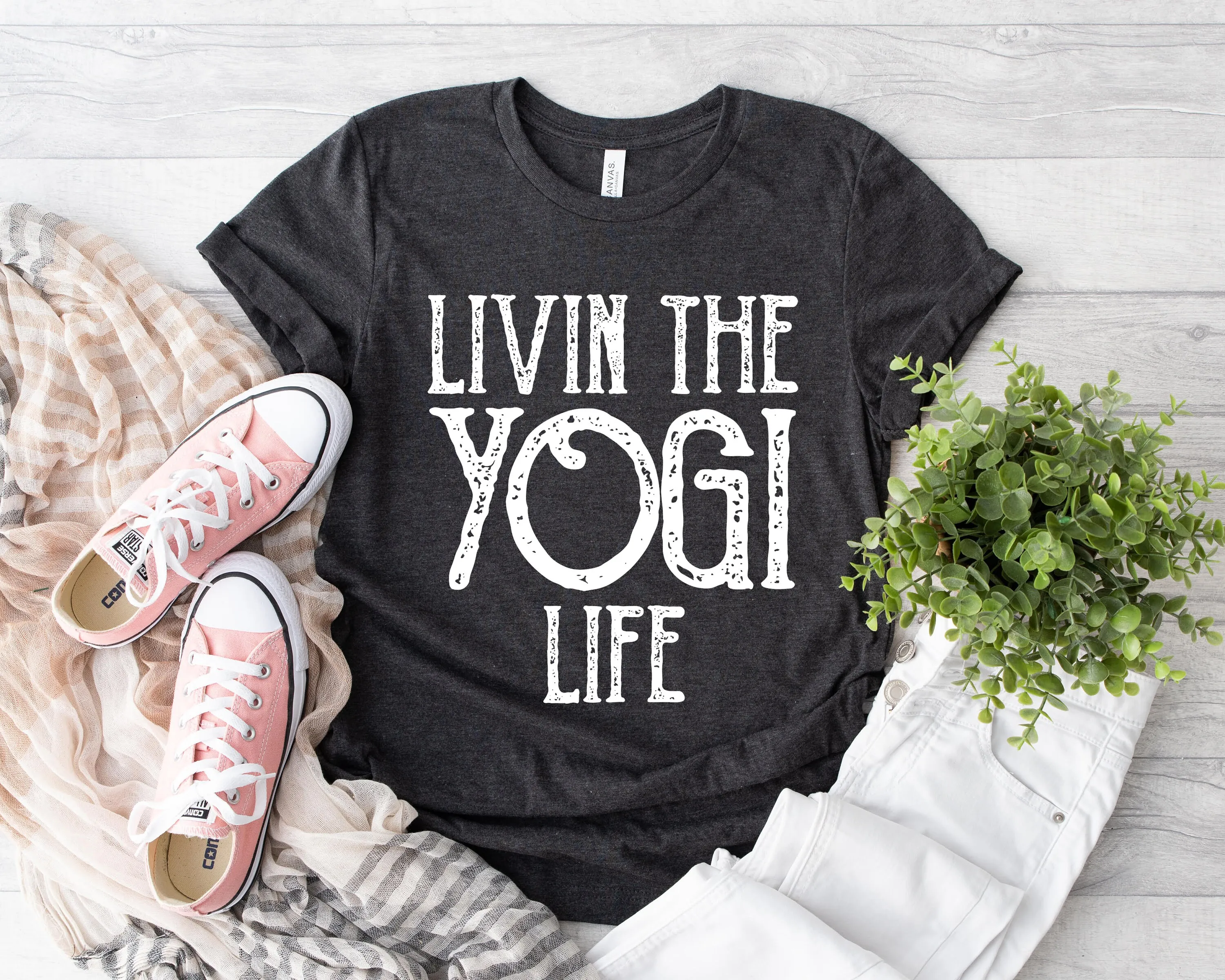 Livin The Yogi Life T Shirt Yoga Outfit Cute Instructor Meditation Namaste